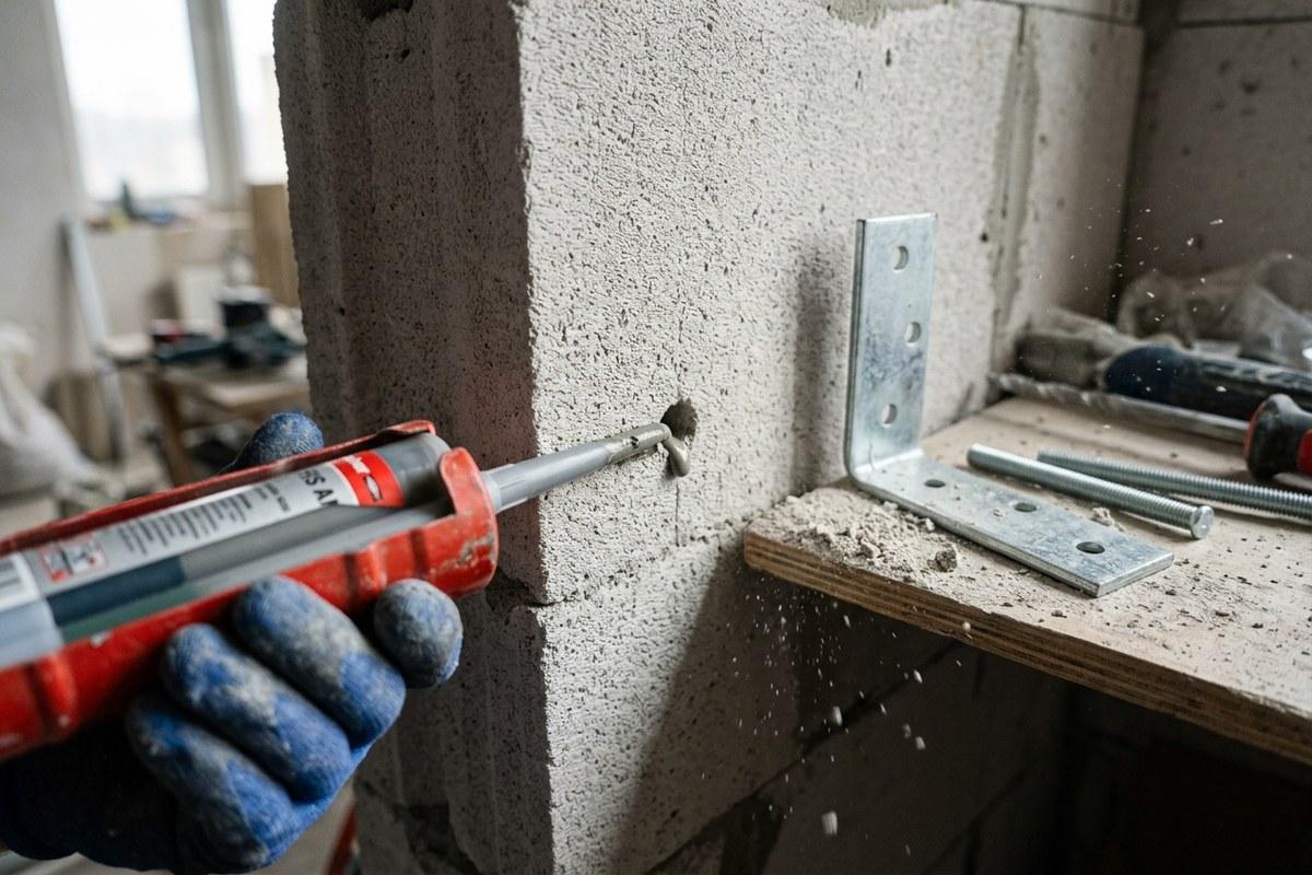 Монтаж химического анкера в стену из газобетонного блока